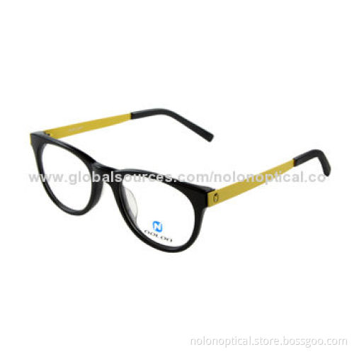 High-quality Lady Style Acetate Optical Frame in Black with yellow